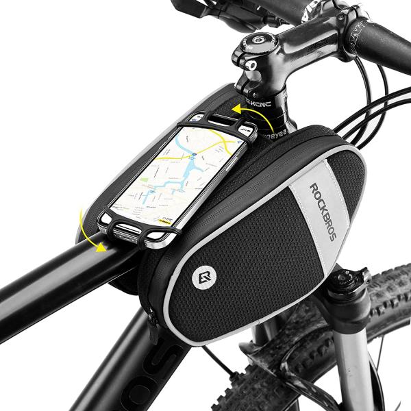 ROCKBROS | Fahrrad Rahmentasche mit 360° drehbarer Handytasche – Für Smartphones bis 6,5 Zoll, Praktisches Fahrradzubehör mit Handyhalter
